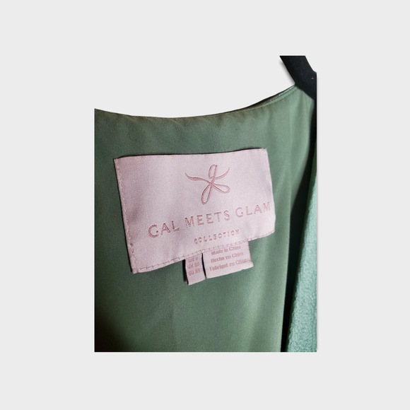 Gal Meets Glam Torey Ruffle Satin Maxi Dress Sage Green Button Down Women's 6 - Picture 5 of 8